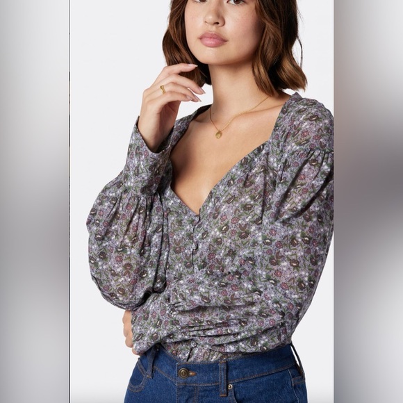 Joie Blouse Women's Size Medium Misty Lilac Ditsy Purple Long Sleeve Cotton Top - Picture 5 of 13